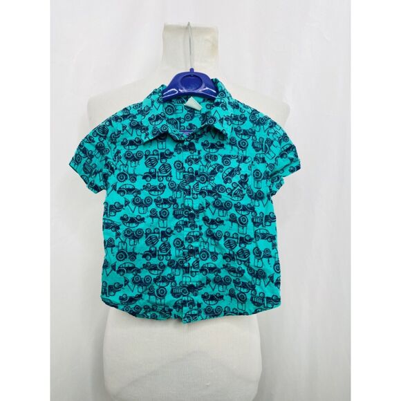 Peanut & Ollie Boy’s Button-Down Shirt Green Cars Pattern Infant Size 18-Month's - Picture 2 of 5